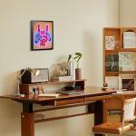 Neon Gaming Wall Art Framed Canvas Print, Rock Hand Gesture with Game Controller Poster, Pink Purple Gamer Room Wall Decor, Anime Gamer Posters Picture for Boys Bedroom Game Room Oil Painting 12x16 Inch