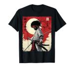 Afro American Samurai Anime Cartoon Japanese Bushido Warrior T-Shirt