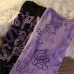 Women Goth T Shirt Y2K Harajuku Graphic Tops Cotton Anime Clothes (Purple, M)