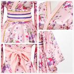 Japanese Anime Women's Dance Kimono Robe Fancy Dress Yukata Silk Folding Fans Tabi Hairstick Socks Set Pink Small