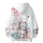 SHINsuke Men Women Y2K Hoodie Japanese Harajuku Hooded Sweatshirt Sakura Temple Korean Long Sleeve Thicken Fleece Loose Tops Pullover (White,3XL,3X-Large)