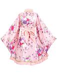 Japanese Anime Women's Dance Kimono Robe Fancy Dress Yukata Silk Folding Fans Tabi Hairstick Socks Set Pink Small
