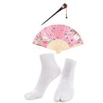 Japanese Anime Women's Dance Kimono Robe Fancy Dress Yukata Silk Folding Fans Tabi Hairstick Socks Set Pink Small