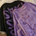 Women Goth T Shirt Y2K Harajuku Graphic Tops Cotton Anime Clothes (Purple, M)