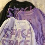 Women Goth T Shirt Y2K Harajuku Graphic Tops Cotton Anime Clothes (Purple, M)