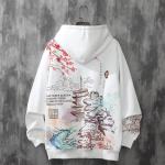 SHINsuke Men Women Y2K Hoodie Japanese Harajuku Hooded Sweatshirt Sakura Temple Korean Long Sleeve Thicken Fleece Loose Tops Pullover (White,3XL,3X-Large)