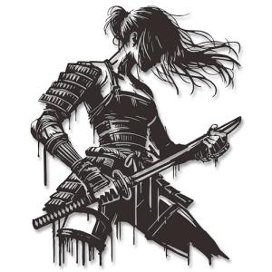 JEWLOVE Japanese Wall Art, Radiant Samurai Guardian Metal Relief - Inspiring Female Warrior Katana Design, Uplifting Anime Decor for Study & Hallway-Radiant Samurai Guardian