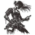 JEWLOVE Japanese Wall Art, Radiant Samurai Guardian Metal Relief - Inspiring Female Warrior Katana Design, Uplifting Anime Decor for Study & Hallway-Radiant Samurai Guardian