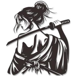 JEWLOVE Japanese Wall Art, Mystic Samurai Sentinel Metal Statue - Enigmatic Female Warrior with Katana, Anime Wall Decor for Zen Spaces & Collection-Mystic Samurai Sentinel
