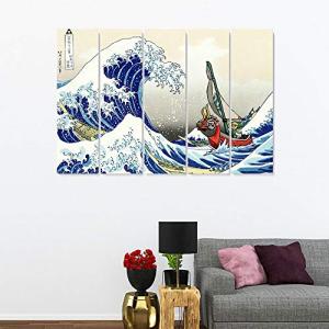 Great Wave of Kanagawa Inspired Cartoon Canvas Wall Art | Japanese Anime Style Ocean Print | Handmade Home Décor – Various Sizes (5 Pieces Mega)