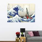 Great Wave of Kanagawa Inspired Cartoon Canvas Wall Art | Japanese Anime Style Ocean Print | Handmade Home Décor – Various Sizes (5 Pieces Mega)