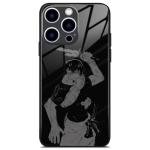 Unique Anime Art Glossy Glass Phone Case - Popular Manga Pattern, Black Silicone Protective Cover (JJK Toji, for iPhone 16)