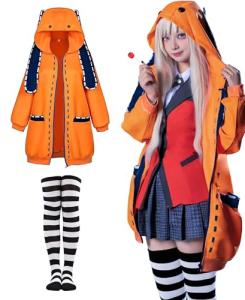 Kidukso Cool Anime Runa Cosplay Costume Women Orange Hoodie with Long Bunny Ears Halloween Role Playing Hooded Zipper Jacket Coat, Orange XL