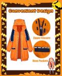 Kidukso Cool Anime Runa Cosplay Costume Women Orange Hoodie with Long Bunny Ears Halloween Role Playing Hooded Zipper Jacket Coat, Orange XL