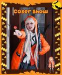 Kidukso Cool Anime Runa Cosplay Costume Women Orange Hoodie with Long Bunny Ears Halloween Role Playing Hooded Zipper Jacket Coat, Orange XL