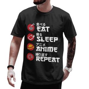 Eat Sleep Anime Repeat Shirt for Men – Funny Japanese Style Graphic Tee Shirt – Casual Anime T Shirts for Men – Japanese Animation Lover T-Shirt Gift for Friend (Black-XL)