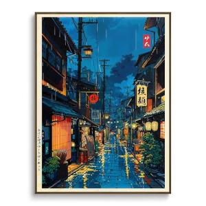 GLOBEFLY Framed Tokyo Tea House Canvas Wall Art Japanese City Street Coffee Decor painting Pictures Anime Posters Prints for living room Bathroom Bedroom Office Home Decoration12x16 inch