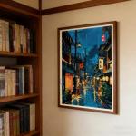 GLOBEFLY Framed Tokyo Tea House Canvas Wall Art Japanese City Street Coffee Decor painting Pictures Anime Posters Prints for living room Bathroom Bedroom Office Home Decoration12x16 inch