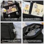 Kawaii Crossbody Ita Bag for Women with Pin and Plush Penguin, Cute Messenger Bag Japanese Crossbody Bag Y2K Purse Black