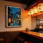 GLOBEFLY Framed Tokyo Tea House Canvas Wall Art Japanese City Street Coffee Decor painting Pictures Anime Posters Prints for living room Bathroom Bedroom Office Home Decoration12x16 inch