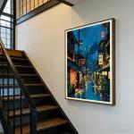 GLOBEFLY Framed Tokyo Tea House Canvas Wall Art Japanese City Street Coffee Decor painting Pictures Anime Posters Prints for living room Bathroom Bedroom Office Home Decoration12x16 inch