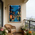 GLOBEFLY Framed Tokyo Tea House Canvas Wall Art Japanese City Street Coffee Decor painting Pictures Anime Posters Prints for living room Bathroom Bedroom Office Home Decoration12x16 inch