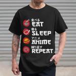Eat Sleep Anime Repeat Shirt for Men – Funny Japanese Style Graphic Tee Shirt – Casual Anime T Shirts for Men – Japanese Animation Lover T-Shirt Gift for Friend (Black-XL)