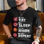 Eat Sleep Anime Repeat Shirt for Men – Funny Japanese Style Graphic Tee Shirt – Casual Anime T Shirts for Men – Japanese Animation Lover T-Shirt Gift for Friend (Black-XL)