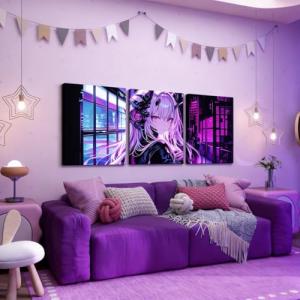 Erosebridal Japanese Anime Canvas Wall Art, Anime Girl Artwork Posters Kawaii Japanese Style Picture Wall Decor Cartoon Japan Animation Painting For Boys Teens Adult Living Room Decor 12"X 16"