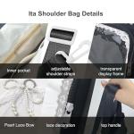 Ita Bag,DIY Pin Display Bag with Insert and Accessories,4 Color Anime Kawaii Ita Crossbody Purse with Adjustable Straps,Lace Cute Itabag with Clear Pocket, Y2K Shoulder Bags for Women(Black)