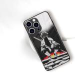 HosJiaJian Japanese Anime Phone Case for iPhone 16 Pro Max, Unique Art Pattern Glossy Tempered Glass Back Shockproof Cover