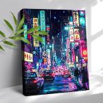 Japanese Wall Art Prints，Japan Neon Posters Abstract Illustration Wall Decor，Anime Tokyo Night Streets Poster Picture Canvas Art Painting For Living Room Bedroom Wall Decor 12x16 Inch