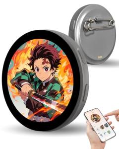 KAKAHOUS Anime Digital Badge Pin, Smart E-Badge with 1.7-inch HD Pixel Screen, Bluetooth-Enabled, Customizable GIFs & Images, Lightweight Cyberpin for Anime Fans, Meteorite Black