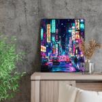 Japanese Wall Art Prints，Japan Neon Posters Abstract Illustration Wall Decor，Anime Tokyo Night Streets Poster Picture Canvas Art Painting For Living Room Bedroom Wall Decor 12x16 Inch