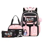 YWOIHL Anime Style Backpack Set for Girls Cute Cartoon Backpack with Lunch Box Pencil Case School Bookbag for Teens (Black Pink)