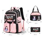 YWOIHL Anime Style Backpack Set for Girls Cute Cartoon Backpack with Lunch Box Pencil Case School Bookbag for Teens (Black Pink)