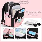 YWOIHL Anime Style Backpack Set for Girls Cute Cartoon Backpack with Lunch Box Pencil Case School Bookbag for Teens (Black Pink)