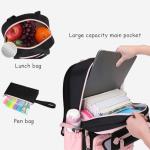 YWOIHL Anime Style Backpack Set for Girls Cute Cartoon Backpack with Lunch Box Pencil Case School Bookbag for Teens (Black Pink)