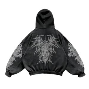 Cute Clad Y2K Vintage Printed Punk Hoodies Spring Autumn Men Women Casual Hoodie Gothic Fashion Harajuku Sweatshirt (Medium,Black)