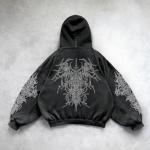 Cute Clad Y2K Vintage Printed Punk Hoodies Spring Autumn Men Women Casual Hoodie Gothic Fashion Harajuku Sweatshirt (Medium,Black)