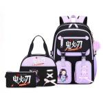 YWOIHL Anime Style Backpack Set for Girls Cute Cartoon Backpack with Lunch Box Pencil Case School Bookbag for Teens (Black Purple)