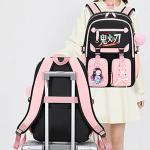 YWOIHL Anime Style Backpack Set for Girls Cute Cartoon Backpack with Lunch Box Pencil Case School Bookbag for Teens (Black Purple)