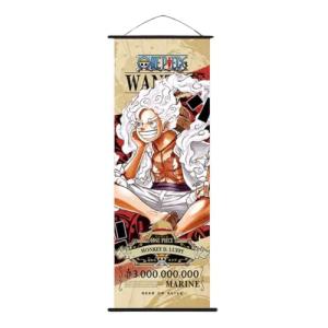 One Piece Anime Wall Scroll, Japanese Version Wanted Posters Collection, Decorative Art Print with Hanging Accessories, 27.5" L x 9.8" W (Luffy)