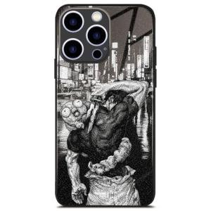 HosJiaJian Japanese Anime for iPhone 17 Pro Case, Aesthetic Manga Art 9H Tempered Glass Back, Slim Black Frame Glossy Shell