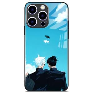 Akatxezy Anime Case for iPhone 12, 9H Tempered Glass Back with Soft TPU Bumper, Shockproof Manga Design Protective Cover