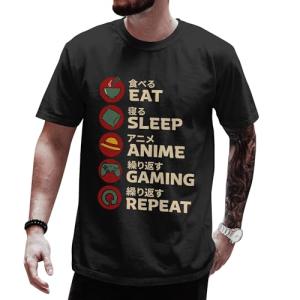 Eat Sleep Anime Gaming Repeat Shirt for Men – Eat Sleep Anime Shirts for Men – Japanese Otaku for Anime Lovers – Unisex Japanese Graphic Tshirt Women - Women (Black-XL)