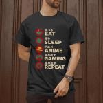 Eat Sleep Anime Gaming Repeat Shirt for Men – Eat Sleep Anime Shirts for Men – Japanese Otaku for Anime Lovers – Unisex Japanese Graphic Tshirt Women - Women (Black-XL)