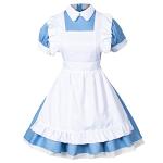 Wannsee Japanese Anime 6Pcs Lolita French Maid Apron Fancy Dress Cosplay Costume Gloves Headwear Socks set(Blue S)