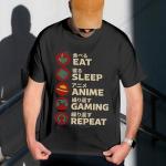 Eat Sleep Anime Gaming Repeat Shirt for Men – Eat Sleep Anime Shirts for Men – Japanese Otaku for Anime Lovers – Unisex Japanese Graphic Tshirt Women - Women (Black-XL)