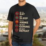 Eat Sleep Anime Gaming Repeat Shirt for Men – Eat Sleep Anime Shirts for Men – Japanese Otaku for Anime Lovers – Unisex Japanese Graphic Tshirt Women - Women (Black-XL)